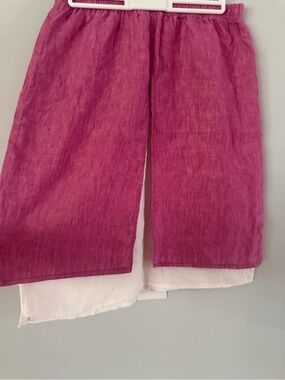 🌟 Vintage TSD 100% Linen Layered Midi Skirt Split Overlay 🌟